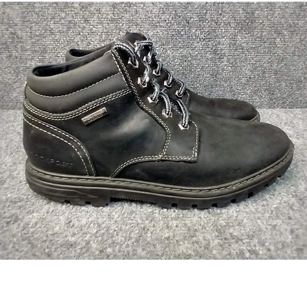 Rockport Hydro-Shield Waterproof Boots Mens 7 Black Leather CI6147 TruTech
